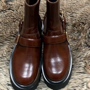 Sandro Dark Brown Leather Moto Boots